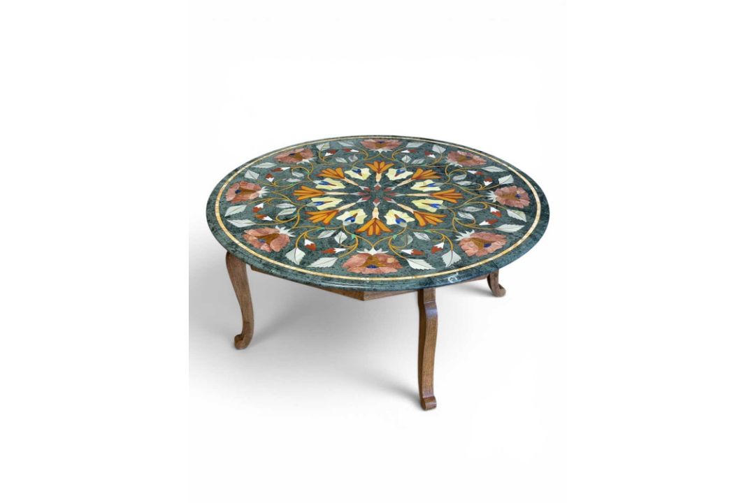 ITALIAN PIETRA DURA MARBLE-TOPPED CIRCULAR TABLE, 20th century, inlaid throughout with lapis - Image 1 of 3
