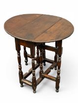 18TH CENTURY OAK GATELEG DINING TABLE, of small proportions, oval top with drop leaves, slender