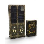 CHINOISERIE LACQUERED DISPLAY CABINET, late 20th century, low doors inlaid with mother of pearl