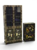 CHINOISERIE LACQUERED DISPLAY CABINET, late 20th century, low doors inlaid with mother of pearl