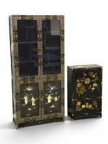 CHINOISERIE LACQUERED DISPLAY CABINET, late 20th century, low doors inlaid with mother of pearl
