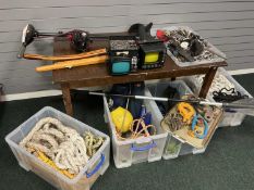 LARGE ASSORTMENT OF MARITIME HARDWARE, including clips, links, carabiners, fenders, rope, Minn
