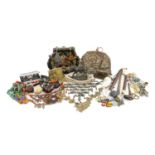 COLLECTION OF ASSORTED COSTUME JEWELLERY, decorative pipes including Briar pipes, tapestry, and