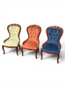 THREE MODERN UPHOLSTERED SPOON-BACK CHAIRS, each with compliant fire labels Provenance: private