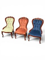 THREE MODERN UPHOLSTERED SPOON-BACK CHAIRS, each with compliant fire labels Provenance: private