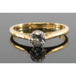 18CT GOLD DIAMOND SOLITAIRE RING, round brilliant-cut stone in six-claw mount, size Q, 3g, in Boodle