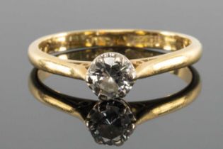 18CT GOLD DIAMOND SOLITAIRE RING, round brilliant-cut stone in six-claw mount, size Q, 3g, in Boodle