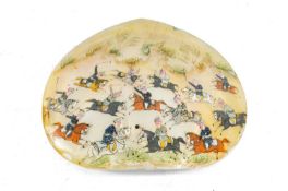 PERSIAN ABALONE SHELL, painted with figures on horseback playing polo, 10 x 11.5cms Provenance: