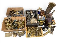 LARGE QUANTITY OF ORNAMENTAL BRASSWARE & MIXED MODERN SILVER-PLATED WARE, and other ornamental items