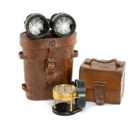 SHORT & MASON ANEMOMETER, No. E.17951, in lacquered brass case, silvered dial, in tan leather
