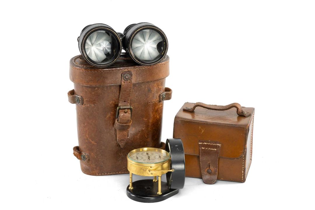 SHORT & MASON ANEMOMETER, No. E.17951, in lacquered brass case, silvered dial, in tan leather