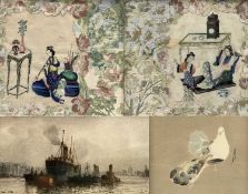 TWO CHINESE DECOUPAGE RICE PAPER PAINTINGS, later framed, 30 x 41cms; JAPANESE SCHOOL