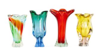 JOSEF HOSPODKA (CHŘIBSKÁ GLASSWORKS): FOUR COLOURED ART GLASS VASES, tallest 27.5cms (h) (4)