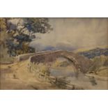 UNKNOWN 19TH CENTURY watercolour - stone bridge over river, titled on mount 'River Clwyd 1880',