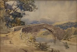 UNKNOWN 19TH CENTURY watercolour - stone bridge over river, titled on mount 'River Clwyd 1880',