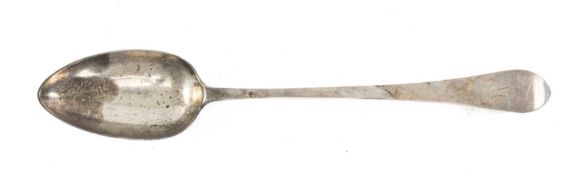 GEORGE V SILVER SERVING SPOON, monogrammed 'M', Josiah Williams & Co., London 1910, 31cms (l), 3.