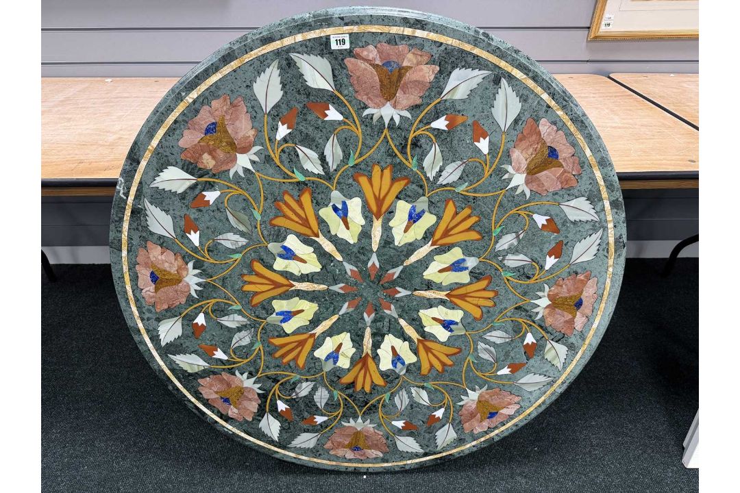 ITALIAN PIETRA DURA MARBLE-TOPPED CIRCULAR TABLE, 20th century, inlaid throughout with lapis - Image 2 of 3