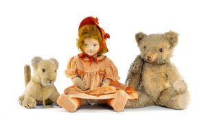 MERRYTHOUGHT LION CUB, vintage plush teddy bear, and a Norah Wellings style doll (3) Provenance: