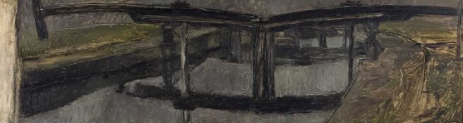 ‡ HILDA GOLDWAG (British 1912-2008) oil on board - entitled verso 'Canal Locks', signed lower right,