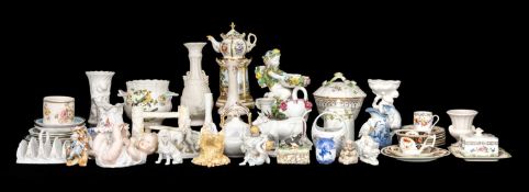 COLLECTION OF ORNAMENTAL CHINA, including Heubach Piano Baby, many figural ornaments, china tea
