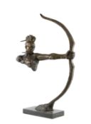 BRONZE SCULPTURE OF A NATIVE AMERICAN ARCHER on rectangular black marble base, 85cms (h) Provenance: