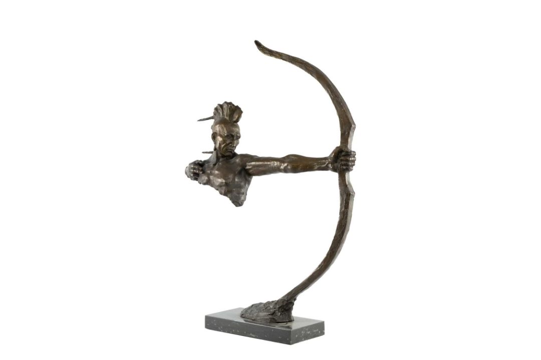 BRONZE SCULPTURE OF A NATIVE AMERICAN ARCHER on rectangular black marble base, 85cms (h) Provenance: