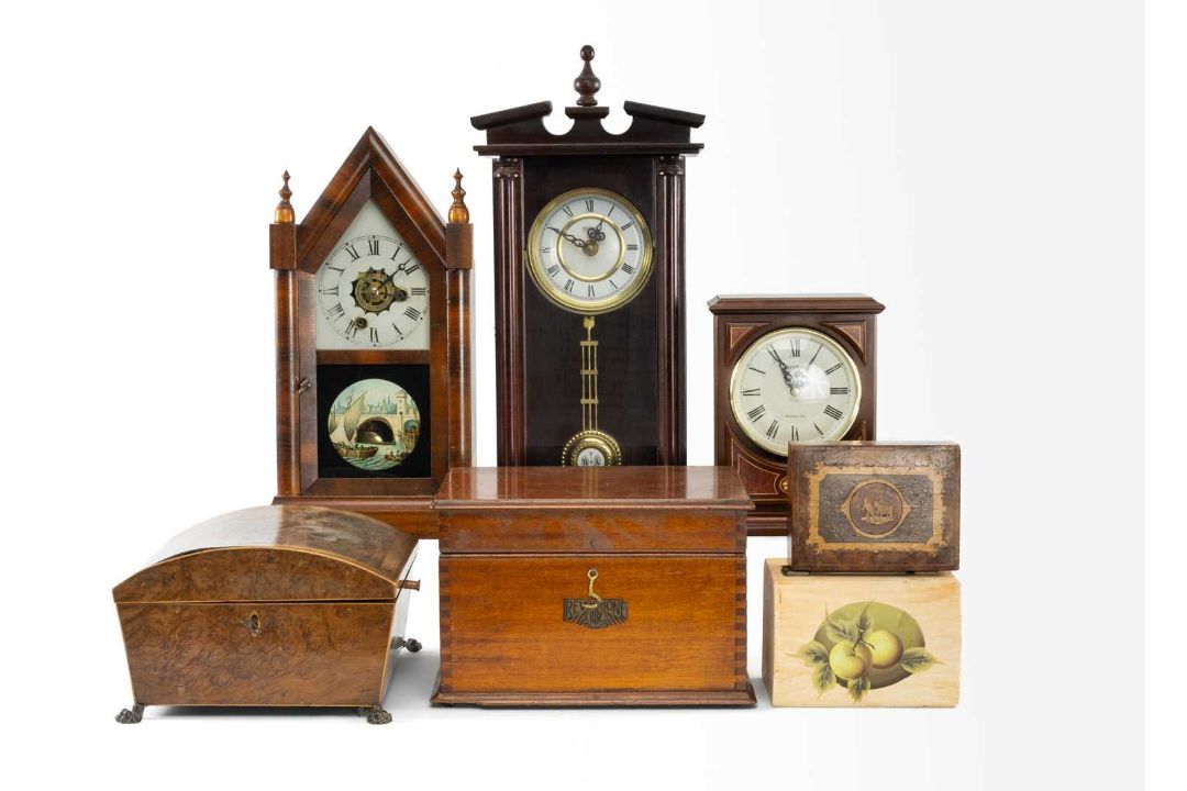 REGENCY YEW WOOD DOMED BOX, 15 (h) x 23 (w) x 20cms (d); together with a Revophone (box only),