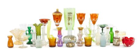 COLLECTION OF MIXED GLASSWARE, including finely engraved cut glass bucket-form tankard, worked