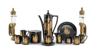 PORTMEIRION PHOENIX COFFEE SERVICE, designed by John Cuffley, comprising lidded coffee pot, milk and