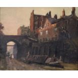 ATTRIBUTED TO MARK COOK (British, early 20th century) oil on canvas - Chester canal with bridge,