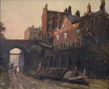 ATTRIBUTED TO MARK COOK (British, early 20th century) oil on canvas - Chester canal with bridge,