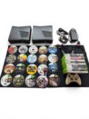 XBOX 360 SLIM CONSOLES & 32 GAMES, including one power supply, two controllers, HDMI lead and AV