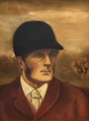 UNKNOWN 19TH CENTURY oil on canvas - head and shoulder portrait of a huntsman, 39 x 29cms