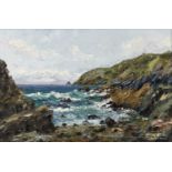 ‡ HARRY PREST (British d. 1970) oil on board - entitled verso 'Constantine Bay', signed lower right,