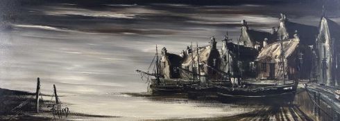 ‡ RONALD NORMAN FOLLAND (British 1932-1999) oil on board - entitled verso 'Cornish Harbour', 44.5