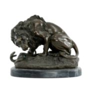 AFTER ANTOINE-LOUIS BARYE (French, 1795-1875) bronze sculpture - lion and serpent on a