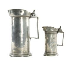 TWO ANTIQUE FRENCH PEWTER LIDDED MEASURES, engraved ‘Double Litre’ and ‘Demi Litre’, control marks