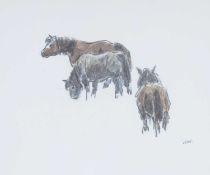 ‡ SIR KYFFIN WILLIAMS RA (Welsh, 1918-2006) reprographic colour print - three Welsh ponies, 29 x