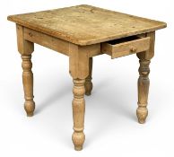 FARMHOUSE PINE KITCHEN TABLE with single drawer, 77 (h) x 91 (w) x 75cms (d) Provenance: private