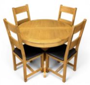 MODERN LIGHT OAK EXTENDING DINING TABLE, 76 (h) x 110 / 145 (w) x 110cms (d); and a set of four