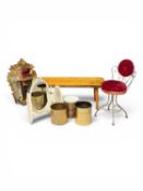 FURNISHING ASSORTMENT, including a fancy metal-framed chair; rustic long John coffee table, 40 (h) x