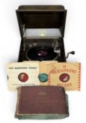 COLUMBIA GRAFONOLA OAK-CASED TABLETOP GRAMOPHONE PLAYER with a selection of records Provenance:
