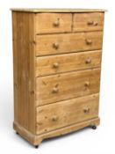 TALL PINE CHEST OF DRAWERS, on castors, 120 (h) x 80 (w) x 42cms (d) Provenance: private