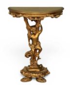 GILDED ROCOCO STYLE CONSOLE TABLE with putti-form base, 77 (h) x 60 (w) x 30cms (d) Provenance: