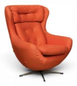 MID-CENTURY MODERN PARKER-KNOLL / SCANDINAVIAN DESIGNED EGG CHAIR in coral-coloured textured