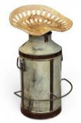 UNUSUAL FARM-THEMED STOOL constructed from a vintage metal tractor seat over a milk-churn base