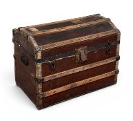 VINTAGE WOODEN-BANDED DOME-TOP TRUNK, 55 (h) x 72 (w) x 45cms (d) Provenance: private collection