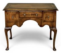 GOOD WALNUT GEORGE I STYLE LOWBOY with three small drawers, on pad feet, 77 (h) x 92 (w) x 50cms (d)
