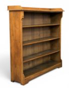ANTIQUE OAK FOUR-SHELF OPEN BOOKCASE with rail back top, 119 (h) x 122 (w) x 32cms (d) Provenance:
