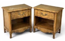 PAIR OF 20TH CENTURY FRENCH PROVINCIAL BEDSIDE CUPBOARDS with single drawers, open base, 62 (h) x 60